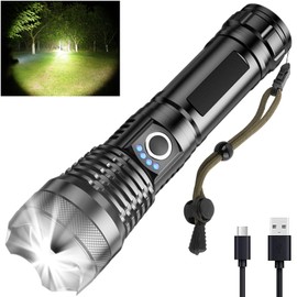 kwznob Rechargeable LED Flashlights 10000 High Lumens, Super Bright Tactical Flashlight with 5 Modes, Powerful Zoomable Flash Light, Waterproof Handheld Flashlight for Hiking Emergencies