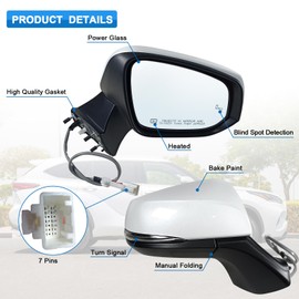 Paderson Right Passenger Side Mirror Assembly compatible with 2020 2021 2022 2023 2024 Toyota Highlander with Power Glass Heated Turn Signal Blind Spot Detection Match to White(7Pins)