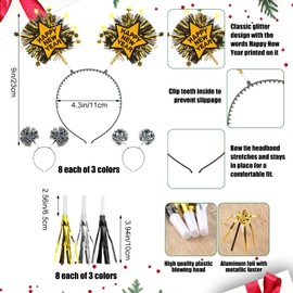 Zeyune 72 Pieces 2025 New Years Eve Party Supplies Include 24 Plastic Fancy Happy New Year Eyeglasses 24 Plastic Happy New Year Headband 24 Tassel Noise Makers New Years Party Favors for Adults
