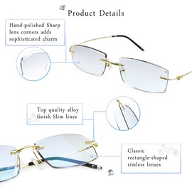 LifeArt Blue Light Blocking Glasses, Computer Reading Glasses, Anti Blue Rays, Reduce Eyestrain, Rimless Frame Tinted Lens with diamond, Stylish for Men and Wowen (+2.50 Magnification)