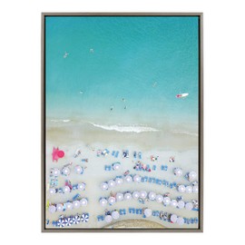Kate and Laurel Sylvie Monterosso al Mare Swim Framed Canvas Wall Art by Rachel Dowd, 28x38 Gray Vibrant Tropical Beach Art for Wall