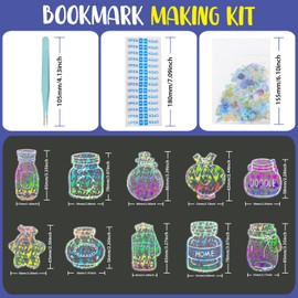 62 Pcs Glitter Transparent Flower Bookmarks Kit,DIY Dried Flower Bookmark Sleeves Clear,Include Sparkle Pressed Flowers for Crafts and Sprout Bookmarks Bulk for Students Teachers Reading Classroom