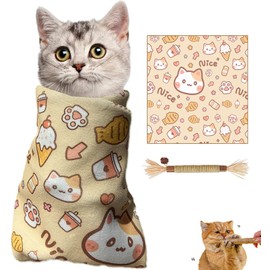 Drilidoy Cat Wrap for Cutting Nails,Self-Adhesive Velcro Cat Grooming Wrap,Anti-Escape,Anti-Scratch,Anti-Bite,Multifunctional Cat Grooming Bag for Calming & Holding Cat(55 * 55)