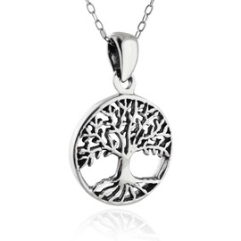FashionJunkie4Life Sterling Silver Small Round Tree of Life Pendant Necklace, 18" Chain