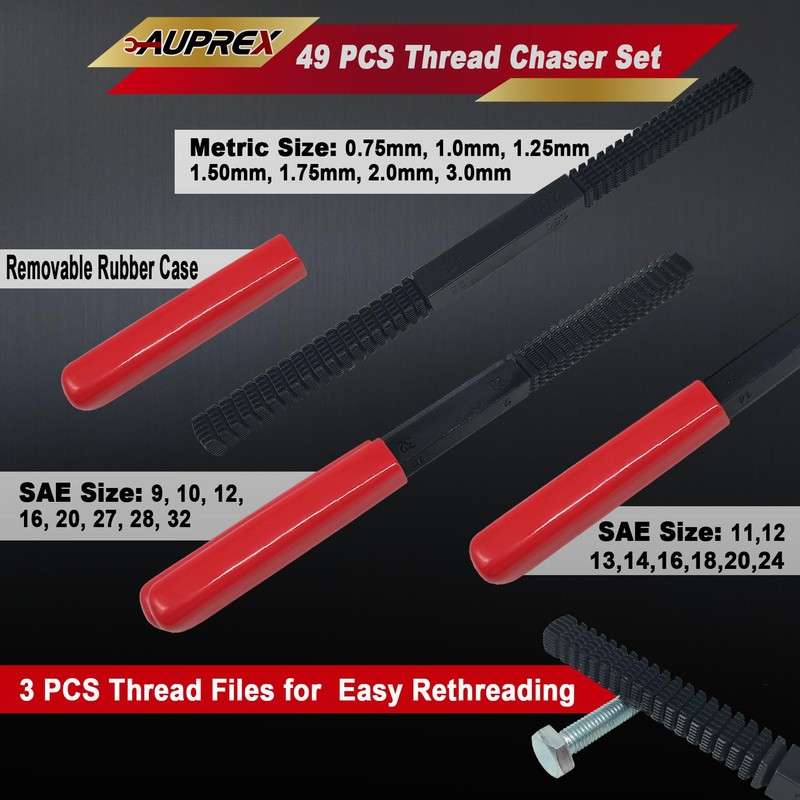 AUPREX 49Pcs Thread Chaser Set, UNC, UNF & Metric Thread