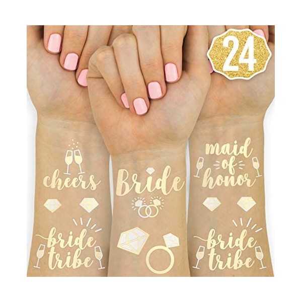 xo, Fetti Bachelorette Party Tattoos - Bride Tribe, Maid of Honor - 24 Metallic Styles - Bridal Shower Favor and Decorations