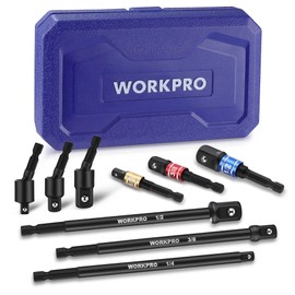 WORKPRO Impact Grade Socket Adapter Set (Basic/Swivel/Long), 1/4", 3/8", & 1/2" Drive, Extension Driver Bit With Case, for Power Drill to High Torque Impact Wrench, 9PCS