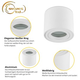 Sweet Led Ceiling Spotlight IP44 Flat Bathroom Aluminium Mounting Frame Wet Room 65 mm High Surface-Mounted Spotlight 230 V Surface-Mounted Spotlight Ceiling Spotlight Ceiling Spotlight