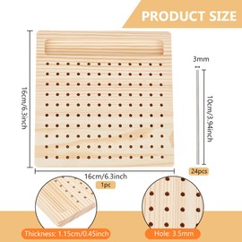 BENECREAT 6.3x6.3inch Crochet Blocking Board Square Wooden Blocking Mat with Rod Area and 12pcs 3.9"(Length) Stainless Steel Rods for Handcrafted Knitting and Crocheting Sewing Gift