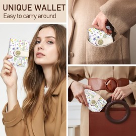 Kelvoris Flowers Floral Small Rfid Women Wallet Bifold Zipper Coin Pocket PU Leather Compact Cash Credit Card Holder Travel Wallet for Female Ladies Teen Girls 1 ID Window 10 Card Slots