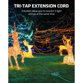 DEWENWILS 10 FT Outdoor Tri-Tap Extension Cord Splitter for Christmas, Weatherproof 16/3 SJTW Power Cable for Holiday Decoration and Outdoor Landscaping String Lights, ETL Listed, Pack of 2, Green