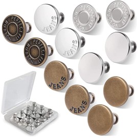 12 Sets Button Pins for Jeans, Jean Buttons Pins for Loose Jeans, No Sew and No Tools Instant Replacement Snap Tack Pant Button, Reusable and Adjustable Metal Pants Button Tightener (Multicolor-12Pcs)