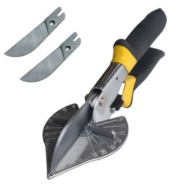 Multi Angle Miter Shears for Angular Cutting, Adjustable 45-135 Degree Trim Cutter for Soft Wood, PVC, Plastic, and Molding - Includes Extra Blades and Safety Lock (Black handle)