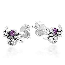 AeraVida Unique Animal Lover Spider Purple and White Cubic Zirconia .925 Sterling Silver Stud Earrings | Classic Sterling Silver Stud Earrings for Men and Women