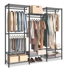 SONGMICS Portable Wardrobe Closet Heavy Duty Clothes Rack, Freestanding Closet Organizer,15.8 x 68.9 x 70.9 inches,Metal Garment Rack with Adjustable Wire Shelves, Dividable, Ink Black ULGR431B01
