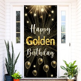 Labakita Happy Golden Birthday Banner, Golden Birthday Door Banner & Sign, 5th 6th 21st 24th 25th 28th 30th 50th 60th Bday Decor