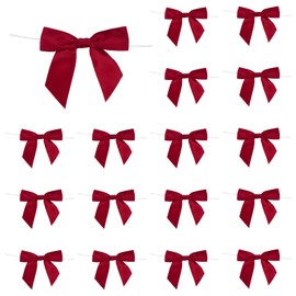 MECCANIXITY 50 Pcs Pre-Tied Bows Satin Ribbon Bows 3.5" Twist Ties Gift Bows for Craft DIY Candy Bags Christmas Wedding Decor Party Treat Bags Wine Red