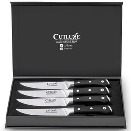 CUTLUXE Steak Knives - Serrated Steak Knife Set of 4 – Forged High Carbon German Steel – Full Tang – Ergonomic Handle Design – Artisan Series