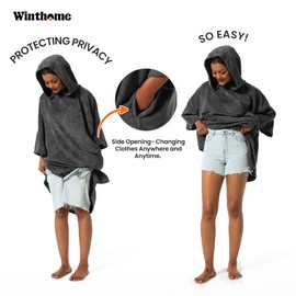 Winthome Poncho Quick Drying Bath Poncho Beach Changing Aid Surf Poncho Lightweight with Pocket and Hood Towel Poncho Women Men Beach Poncho for Swimming Surf Beaches