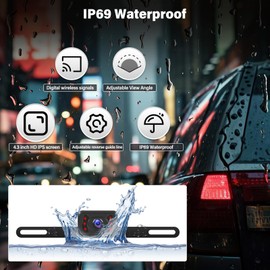 CAMECHO Wireless Rear View Camera Kit Night Vision Reversing Camera 4.3 inch IPS Screen IP69 Waterproof Rear View Camera Wide Angle for Car Van Camping Car DIY Guide Line