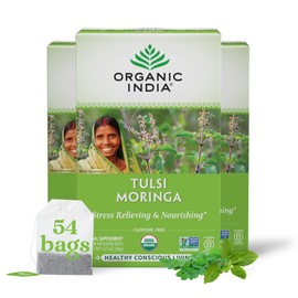 ORGANIC INDIA ORGANIC INDIA Tulsi Moringa Tea Bags- Holy Basil, Lemongrass, Moringa Leaves, Calming Immune Support Tea, USDA Organic, Caffeine Free- 18 Bags, 3 Pack