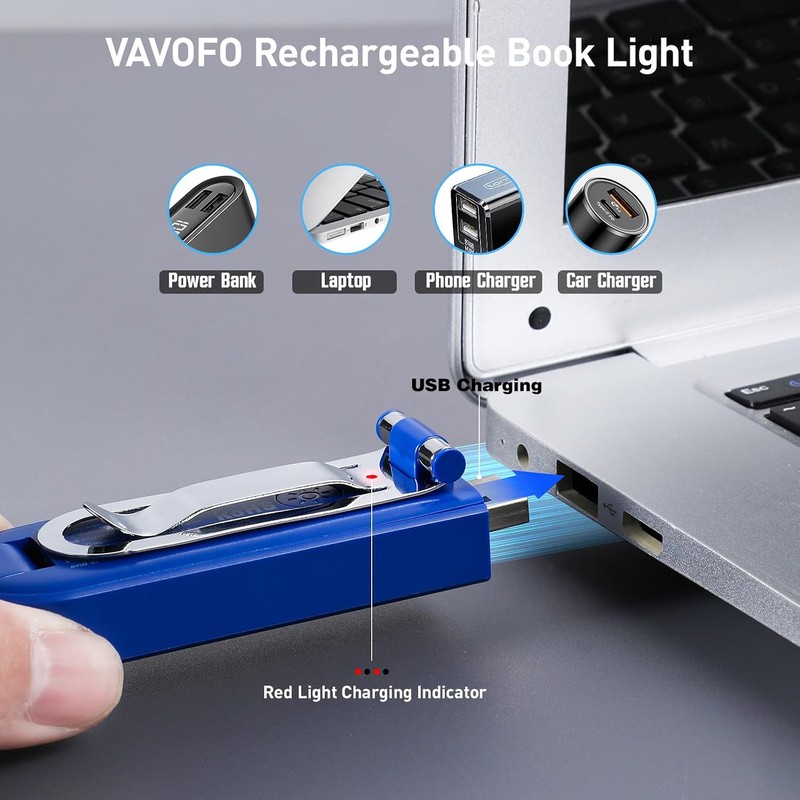 Luz de Libro Recargable USB VAVOFO KM-6776 con Bloqueo de