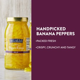 DeLallo Mild Banana Pepper Rings, 25.5 Ounce Jar 6 Pack, Zesty Yellow Pickled Pepper Rings for Pizzas & Sandwiches, 100% Cured, Non-GMO, Vegan, Grown in USA