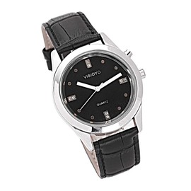 German Talking Watch with Alarm Function, Time and Date Announcement, Black Dial, Strap.