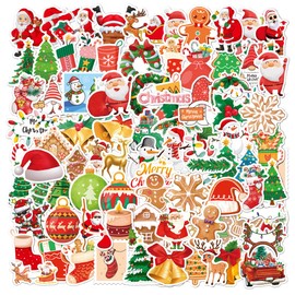 CAREOR 100Pcs Christmas Stickers, Holographic Vinyl Waterproof Santa Claus Snowman Sticker Pack for Kids Teen Crafts Laptop Water Bottles Envelopes Gifts Tags Snowboard (100, A(100PCS))