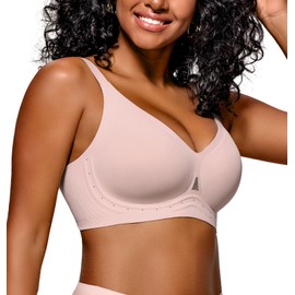 As Fairy Comfortable Wireless Everyday Bras for Women Seamless Full Coverage T-Shirt Bra Breathable Support Brassiere Pink 34D