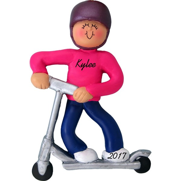 Calliope Designs Riding Kick Scooter Personalized Christmas Ornament - Girl