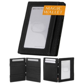 GARZINI Magic Wallet with ID Holder, Minimalist Wallet with RFID card holder, Leather Wallet for 8 cards, Carbon Black