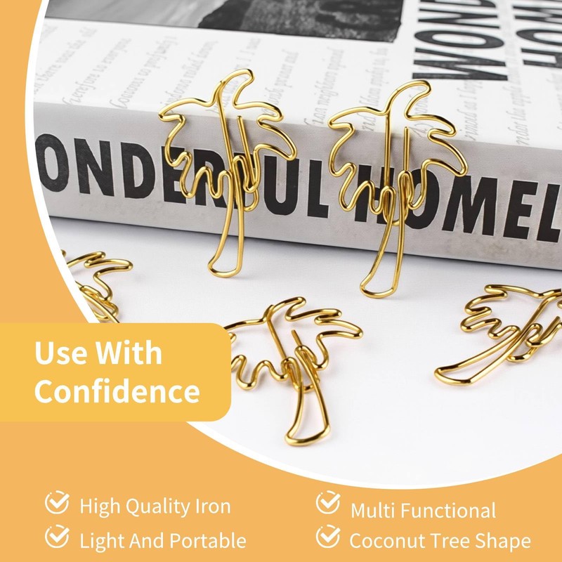 Small Paper Clips, 50PCS Gold Paperclips Cute Palm Tree Shaped
