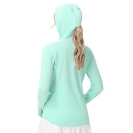 isnowood UPF 50+ Rash Guard for Women, SPF UV Sun Protection Long Sleeve Shirts, Lightweight Hiking Running Outdoor Workout Tops Mint Green
