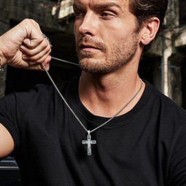 Midir&Etain Cross Faith Necklace 925 Sterling Silver Men's Cross Necklace Christian Pendant Necklacce with Abalone Shell Cross Jewellery Gifts for Men Women Boyfriend Husband