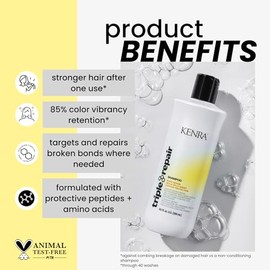 Kenra Professional Triple Repair Shampoo | Targets & Repairs Weak or Broken Bonds | Split Ends | Damaged Hair | Bond Builder | Sulfate-Free