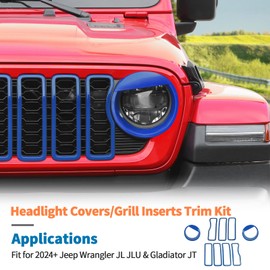 JeCar 9pcs Blue Angry Bird Style Headlight Covers & Grill Inserts Trim Kit for 2024 2025+ Jeep Wrangler JL JLU Gladiator JT
