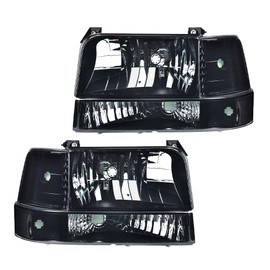 CHEDA Headlights Assembly Compatible with 1992-1996 Ford Bronco F150/ 1992-1997 F250 F350 Super Duty w/Corner Signal Bumper Lamps 6pc(Smoky lens Black Housing Clear Reflector) Faros Conjunto De Faros