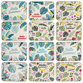 Goodma 12 Pack Empty Rectangular Silver Metal Tins Storage Organizer Gift Boxes with Hello Summer Themed Image Pattern on the Lid, 4.5 x 3.3 x 0.9 inch