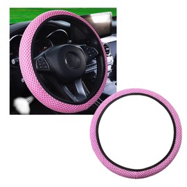 Kewucn Car Elastic Stretch Steering Wheel Cover, Soft Microfiber Breathable Ice Silk, Universal 15 Inch Anti-Slip Auto Steering Wheel Protector, Fit Car, SUV, Van, Sedan, Truck (Pink)