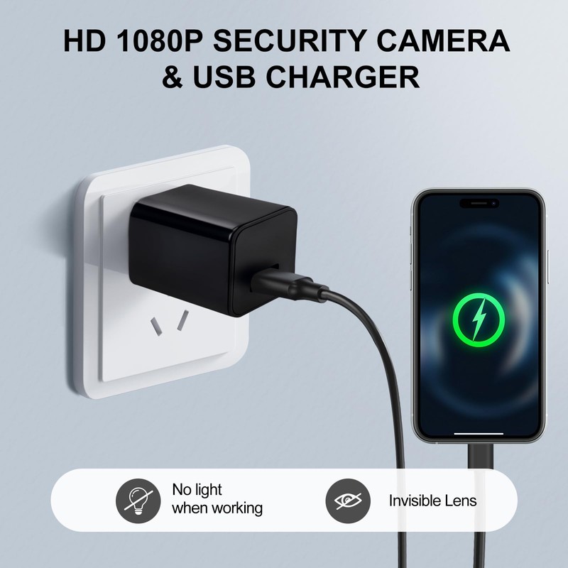 Charger Camera, 1080P Mini Cameras Nanny Cam Video Recorder with