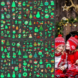 LuckGeek 230PCS Glow in The Dark Kids Christmas Night Lights Temporary Tattoo Stickers,Waterproof Adult Kids Face Body Arm Fake Tattoo Stickers Christmas Tattoos Party Supplies