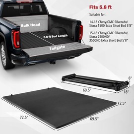 IRONMAX Truck Bed Cover, Soft Tri-fold Truck Tonneau Cover Compatible with 2014-2023 Chevy Silverado/GMC Sierra 1500 2500HD/3500HD, Fleetside 5.8 Feet Bed