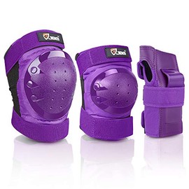 JBM Adult/Youth Knee Pads Elbow Pads and Wrist Guards Full Protective Gear for Skateboarding Skate Inline Riding Beginner Scooter Roller Skater (Purple, Large)