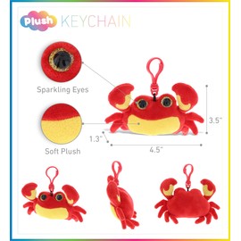 DolliBu Crab Plush Big Eyes Keychain Stuffed Animal - Soft Sea Life Charm with Sparkling Big Eyes, Decorative Aquarium Plush Toy Accessory & Fun Buddy Clip