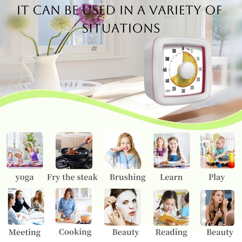 Kids Visual Timer for Kitchen,Classroom,Cooking,Learning,Bedroom,Office, 60-Minute Countdown Pomodoro Timer for
