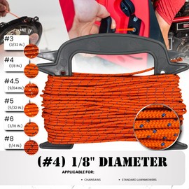 SGT KNOTS #4 Polyester Pull Cord - Small Engine Replacement Cord Rope for Lawn Mowers, Generators & More (1/8 in. x 50ft) Orange with Blue Tracer