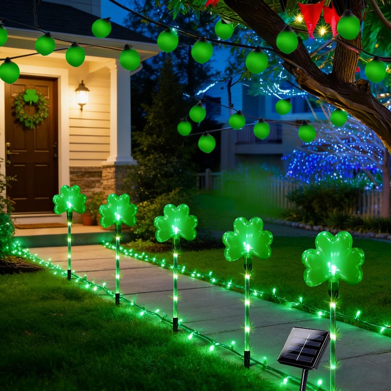 5 Pack St. Patrick's Day Solar Pathway Lights Outdoor -