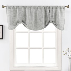 Home Queen - Cortina de cenefa con amarre para sala de estar, valencia ajustable con bolsillo para barra de globo, juego de 1, 54 x 20 pulgadas, gris claro