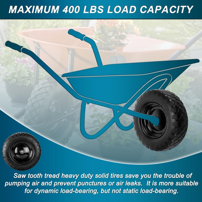 Cenipar 4.80/4.00-8" Flat-Free Tire and Wheel, 16" Solid Wheelbarrow Tires